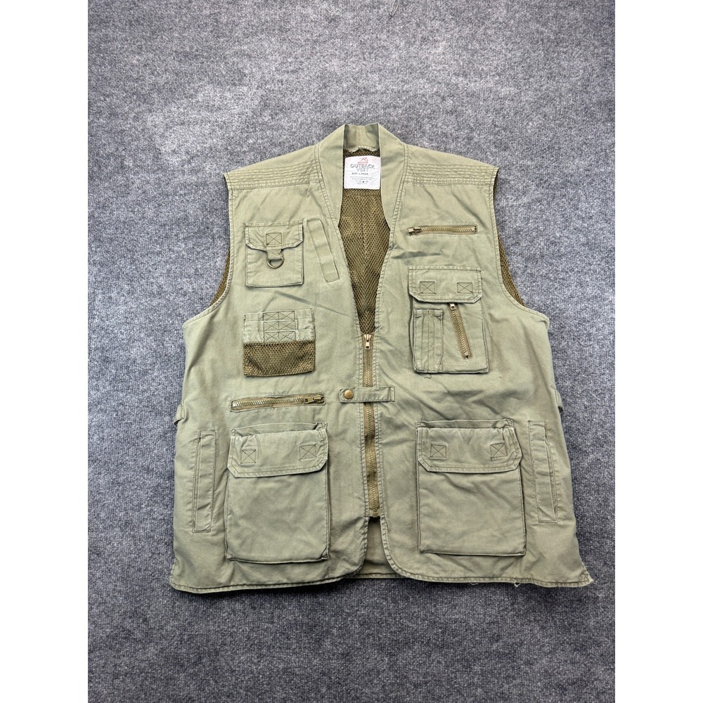 Rothco Outback Safari Vest Mens L Olive Green Canvas Mesh Lined Tactical Fishing